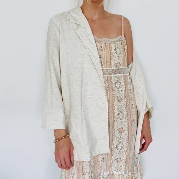 Vintage Oatmeal Flecked Lightweight Oversized Slouchy Single Breasted Blazer - Picture 1 of 5